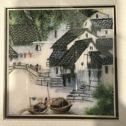 Stunning Clarity and Detail Famed & Matted Original Japanese Painting 6”x6”