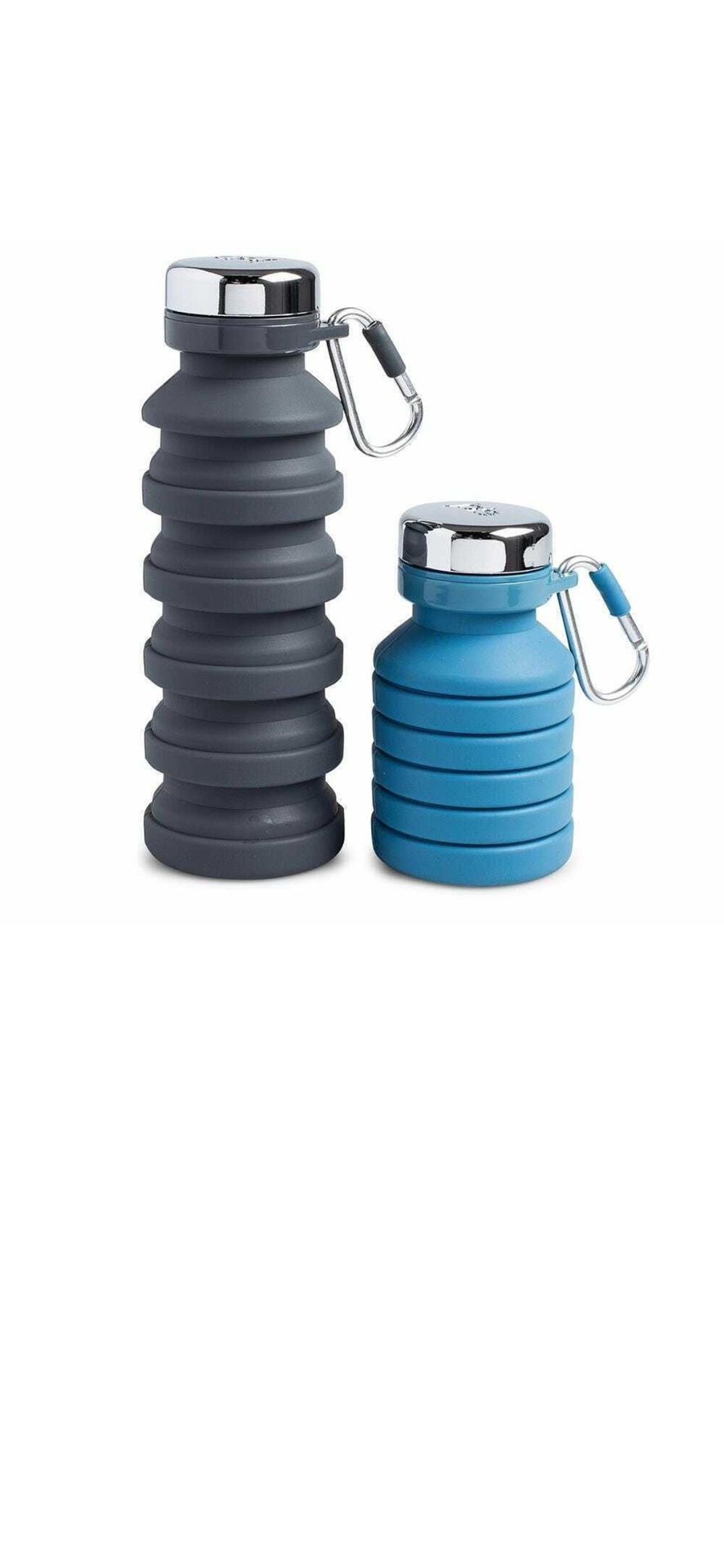 Two Joie MSC Collapsible Silicone Water Bottle Blue & Gray