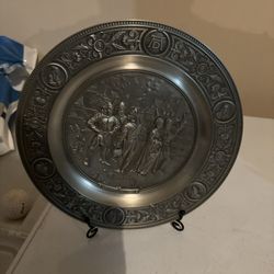 Vintage German SKS Zinn Pewter Wall Plate Plaque Albrecht Durer Markbauern