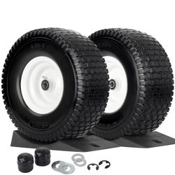 GICOOL 15x6.00-6 Flat Free Lawn Mower Tire and Wheel, Comes with Tire Saver Ramp, 15x6-6nhs Riding Mowers Lawn Tire and Wheel with 3/4" Bearing, 3" Ce
