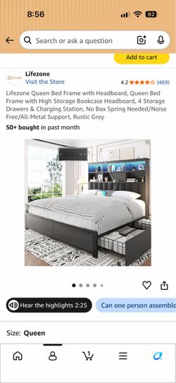 Queen Bed Frame with Storage, LED Lights & Charging Port