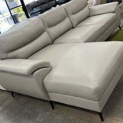 Taupe Leatherette Mid-century Modern Left Side Chaise Black Metal Legs Brand New In Box Firm Price $850
