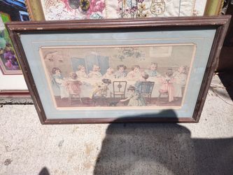 Framed Vintage Maud Humphrey Print "Miss Muffet’s Birthday Party" Wall Art