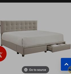 California King Apolstered Bed frame with drawers and mattress