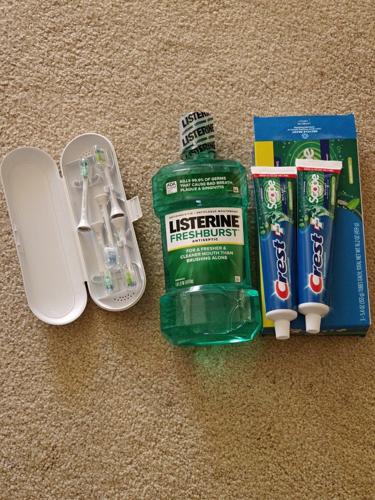 Moving sale!Phillips Toothbrush Carrying Case,Brush Head Listerine mouthwash,Crest Scope toothpaste