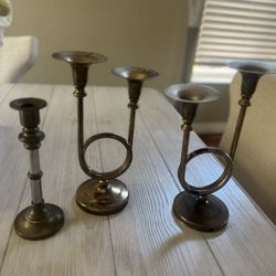 7 Gold Candle Holders 