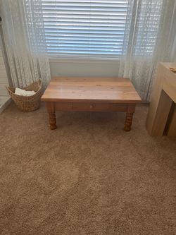 Solid Pine Wood Coffee Table with Drawer