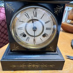 Antique Cast Iron New Haven Mantle Clock