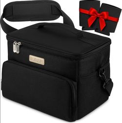 Insulated Large Lunch Bag with Zipper Closure, Shoulder Strap, 2 Drink Sleeves – Leak- and Water-Proof Collapsible Soft Cooler Bag For Men and Women w