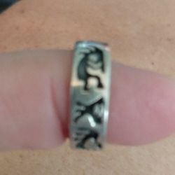 Reduced//////Size 5 Stainless Steel Kokopelli Ring