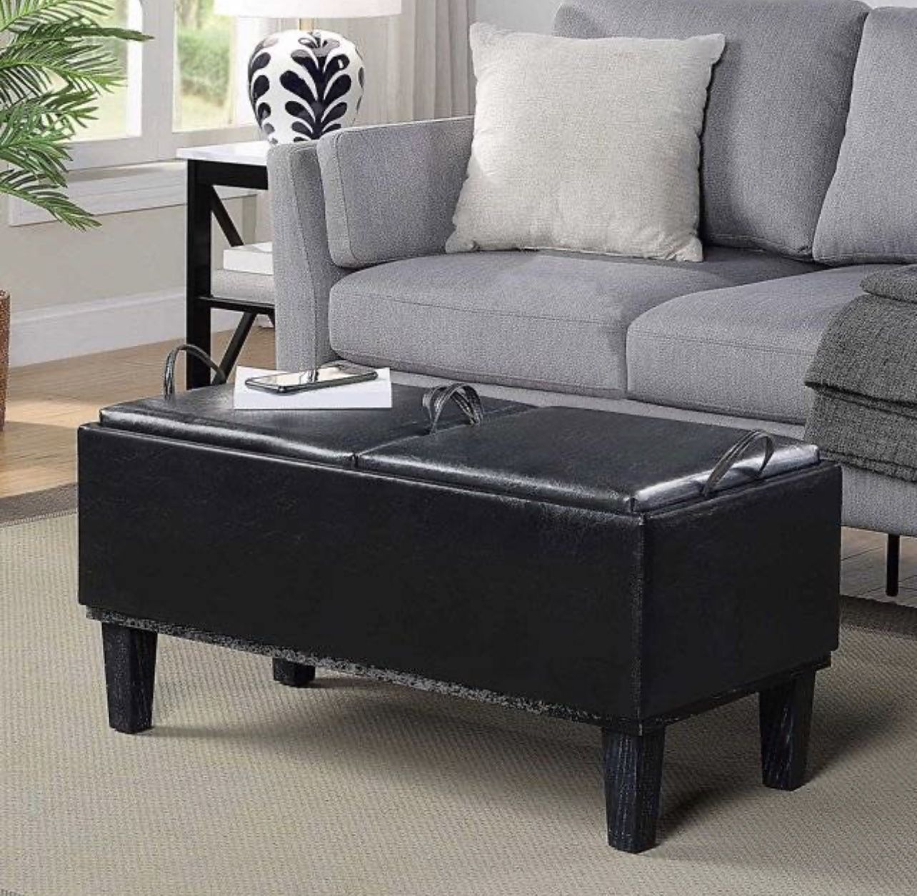 Black storage ottoman with trays - NEW