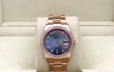 Rolex Day Date 118205 36mm Mother of Pearl Diamond Dial and Bezel 18k Rose Gold 2002 $26999