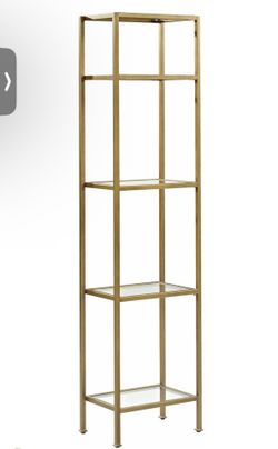 Crosley Furniture Aimee Narrow Bookshelf with Glass Shelves, Bookcase Storage, Gold and Glass