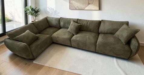 5 segments sectional Sofa green swede fabric NEW