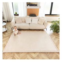 Hakuna Matte CloudSoft Baby Play Mat for Floor 80" x 110" Beige – Memory Foam Rug Indoor/Outdoor