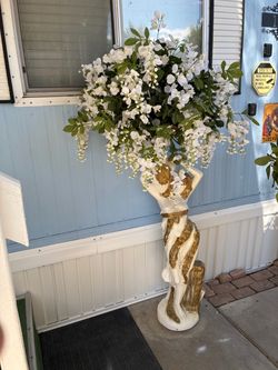Tall Goddess Figure Planter with Faux Floral Arrangement