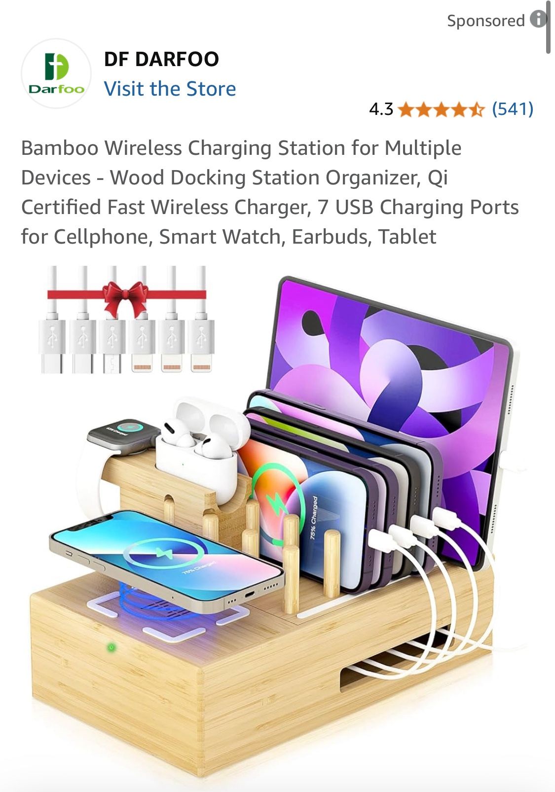 Darfoo New Bamboo Wireless Charging Station