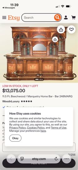 11.5 Ft Beechwood Marquetry Home Bar