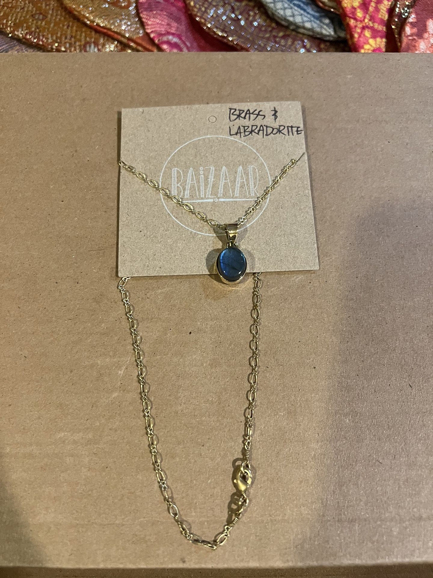 Gold Plated Brass and Labradorite Necklace