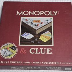 Monopoly & Clue Deluxe Vintage 2-in-1 Game Collection Reversible Wooden Board “Sealed”