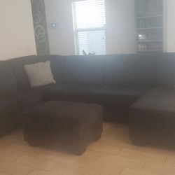 Colby Smoke Grey Black Fabric 128" U-Shaped Sectional | Tux & Chaise  Ottoman