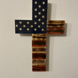 Rustic Wood American Flag Cross