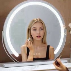 Vanity Mirror with Lights,Round Light Up Makeup Mirror for Dressing Table, Desk, Bathroom, Bedroom Touch Screen Control, 3 Colors Dimmable LED Table M