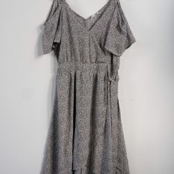 Sienna Sky Midi Dress Polka Dot Black White Off Shoulder Womens Size Large New 