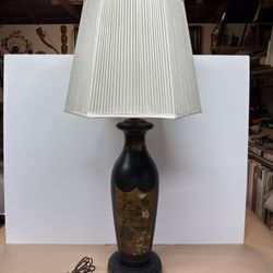 Vintage Table Lamp Mid Century Mahogony Wood Asian Style Hand Painted 40” Trees 