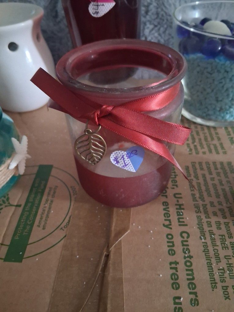 Used, Red Candle Holder With Candle