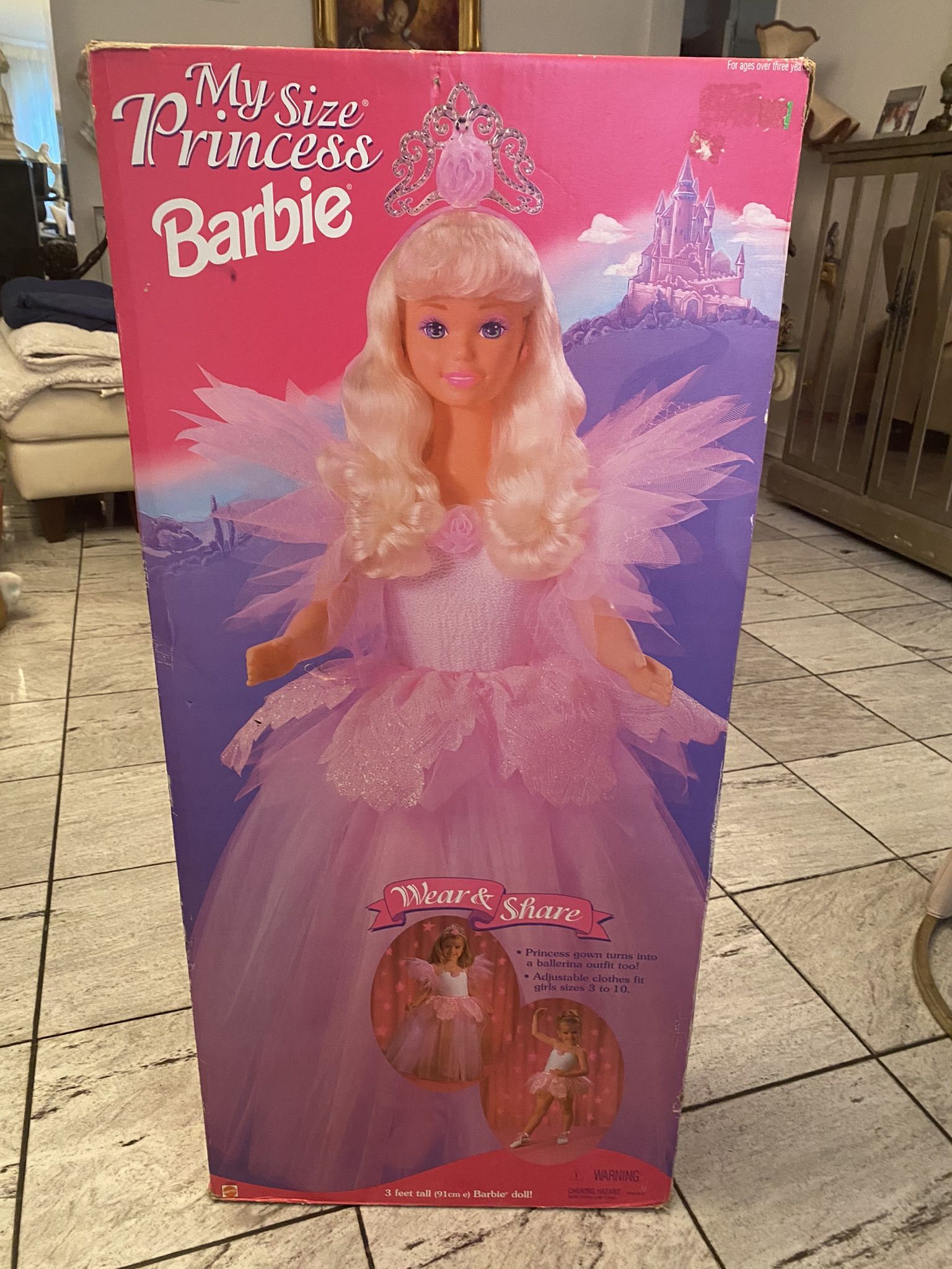Vintage My Size Princess Barbie 3 Ft. Tall - Never Opened