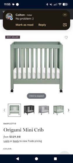 Babyletto origami mini crib (never used)