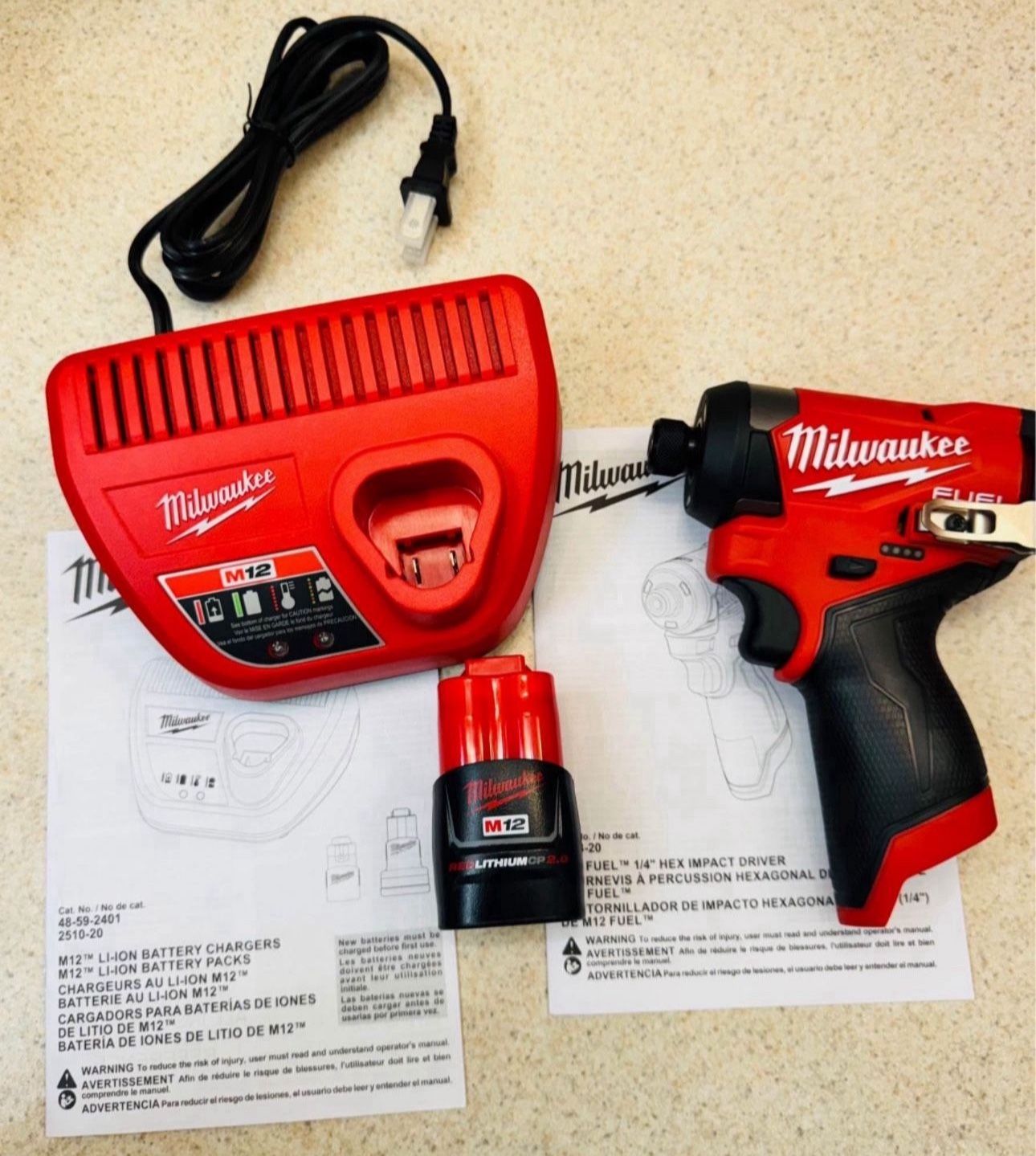π₯ π₯ Milwaukee Fuel Impact Driver M12 + M12 2.0 Milwaukee Battery + Milwaukee M12 Charger