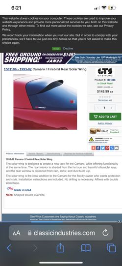 Trans Am, Camaro Parts