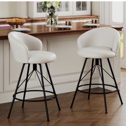 24” Modern Bar Stools Set of 2 – Upholstered & Sturdy (Beige)