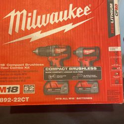 Milwaukee M18 18V Lithium-Ion Brushless Cordless Compact Drill/Impact Combo Kit (2-Tool) W/ (2) 2.0Ah Batteries, Charger & Bag