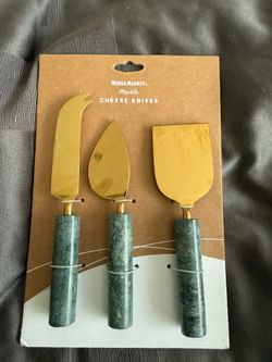 World market Green Marble and Gold Steel Cheese Knives 3 Piece Set