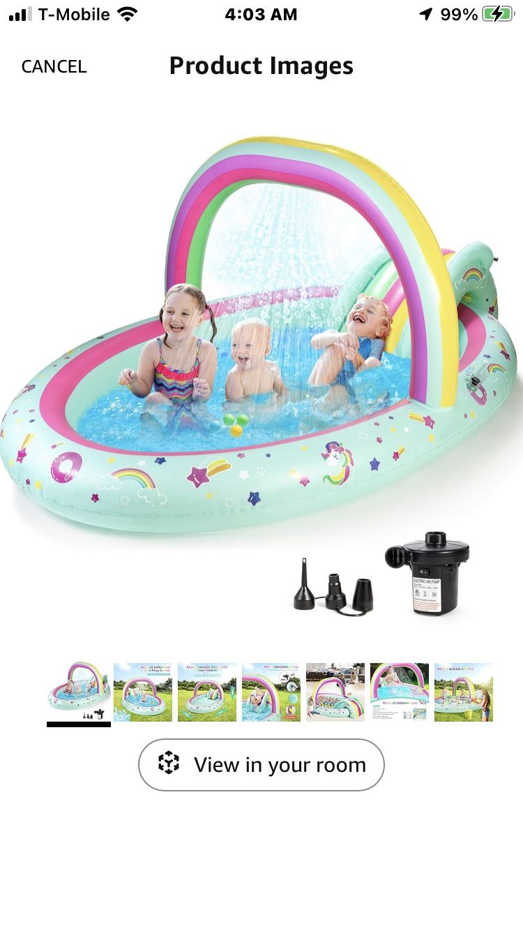 SULIFEEL Rainbow Unicorn Inflatable Play Center Kiddie Pool with