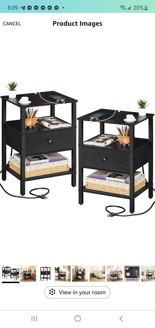 BRAND NEW..Lerliuo Wood Nightstand Set of 2 Classic Black
with Charging Station, USB Ports, 3-Tier,