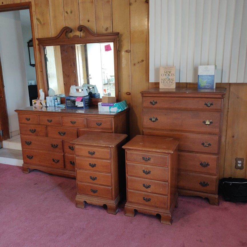 Antique Dresser, Wardrobe, End tables Set $175 . 