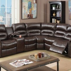 Brand New Brown Leather Reclining Sectional Sofa