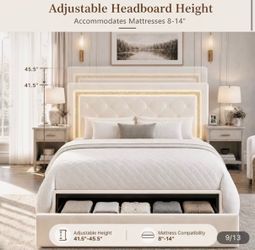 Upholstered Bed Frame with LED Headboard and Storage