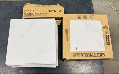 22 Pieces Porcelain Tile New - 12”x 12” Cotto Grand Calcutta White Marble look - $30 for all