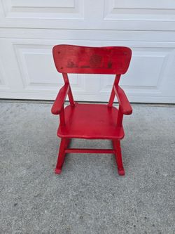 Vintage Hedstrom Child's Red Rocking Chair – Unique Double-Sided Western & Aquatic Stencils
