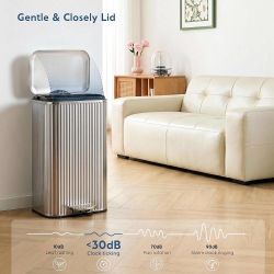 Kitchen Trash can, Stainless Steel Garbage Can, 13 Gal Garbage Bin Step Trash Can with Soft Close Lid, Removable Inner Bucket, Rear Handle, Foot Pedal