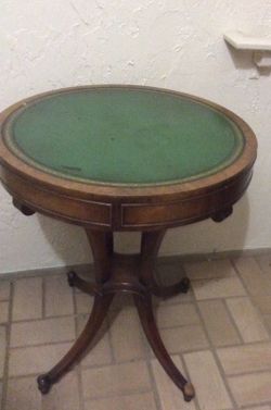 Antique leather top table~ very nice, green leather top OBO!