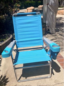 Two Rio Brands 17" Extended Height 4-Position Folding Beach, Camping, Lawn Chair, Turquoise. Qt2