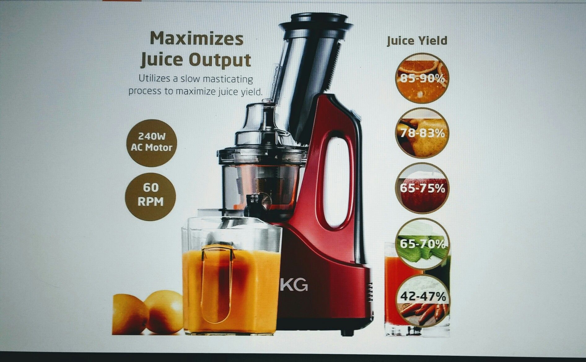 SKG 2088 Wide Chute Anti-Oxidation Slow Masticating Juicer