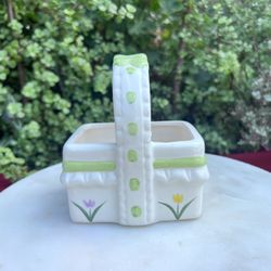 Floral Ceramic Basket Trinket Gift