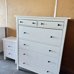 White IKEA Hemnes Tall Dresser with Nightand